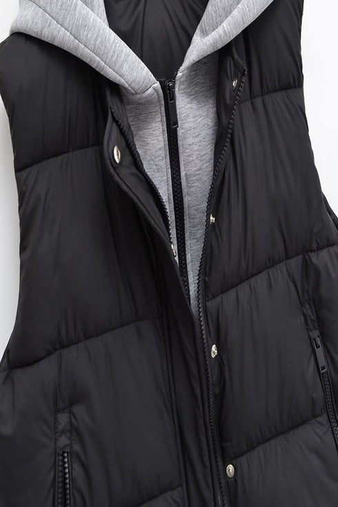 FAUX SWEATSHIRT HOODED VEST